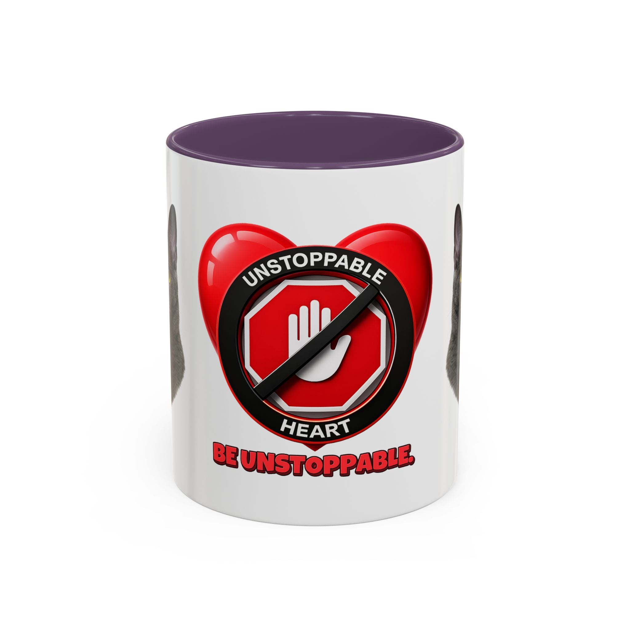 Unstoppable Heart Coffee Mug — 'Be Unstoppable' Black Accent Mug (Cat Lover Gift)