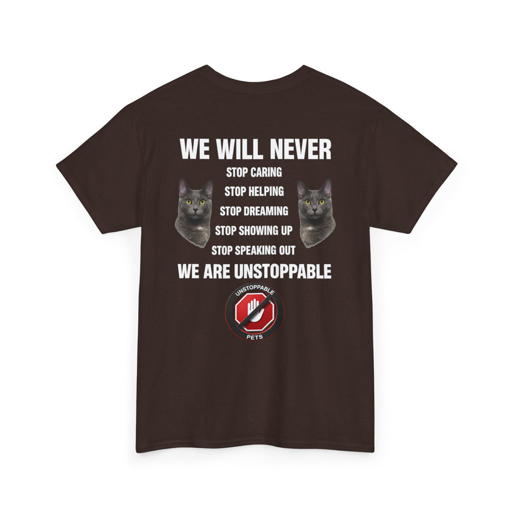Unstoppable Heart Tee — Inspirational "Be Unstoppable" Motivational T‑Shirt (Cat Design)