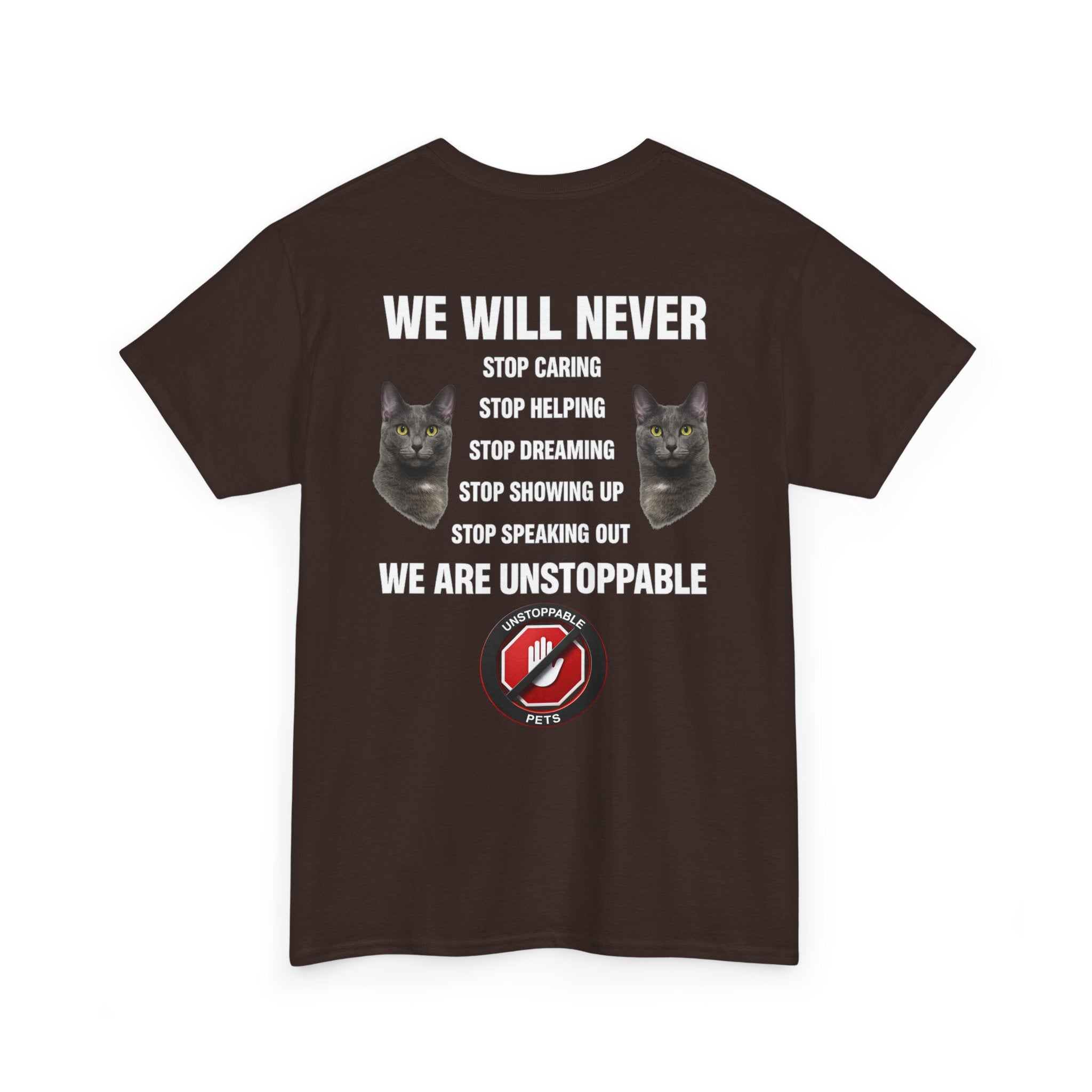 Unstoppable Heart Tee — Inspirational "Be Unstoppable" Motivational T‑Shirt (Cat Design)