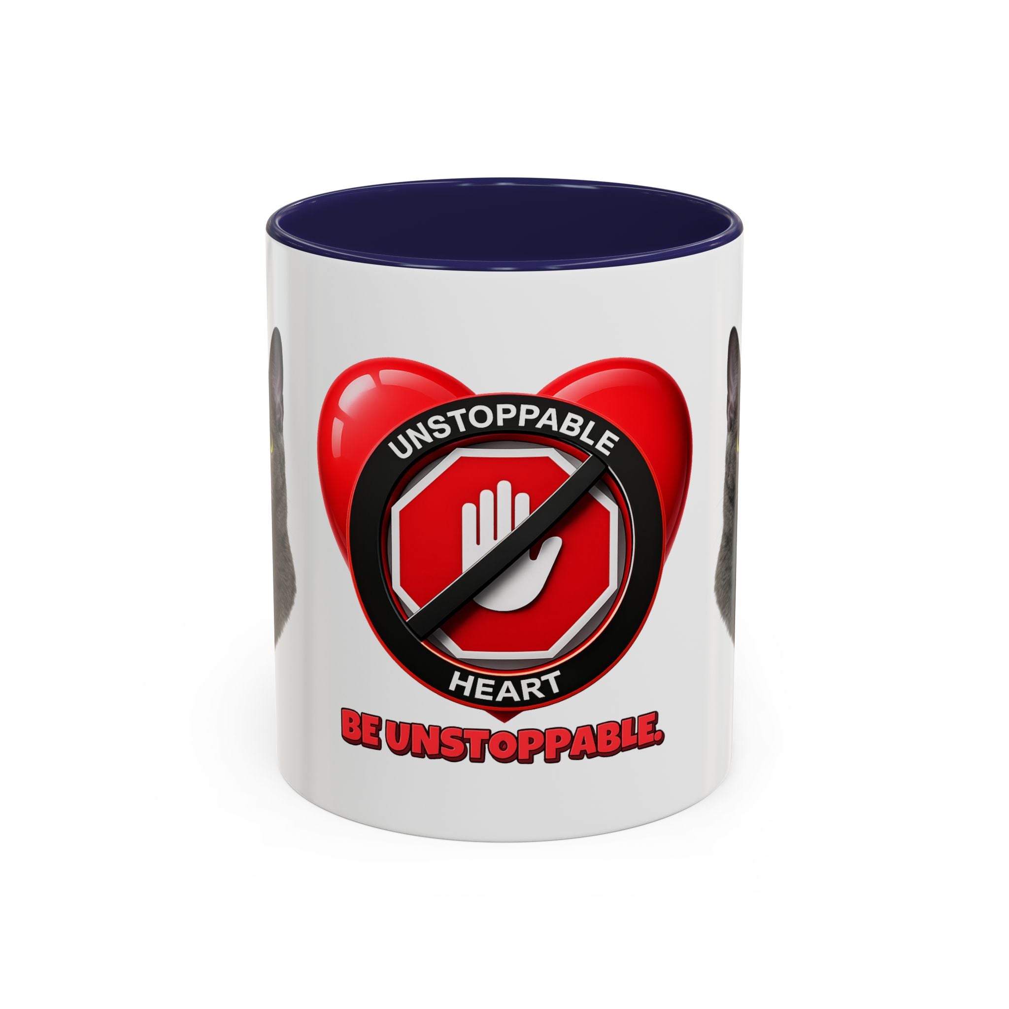 Unstoppable Heart Coffee Mug — 'Be Unstoppable' Black Accent Mug (Cat Lover Gift)