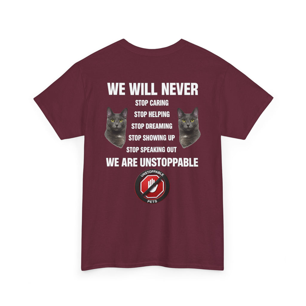 Unstoppable Heart Tee — Inspirational "Be Unstoppable" Motivational T‑Shirt (Cat Design)