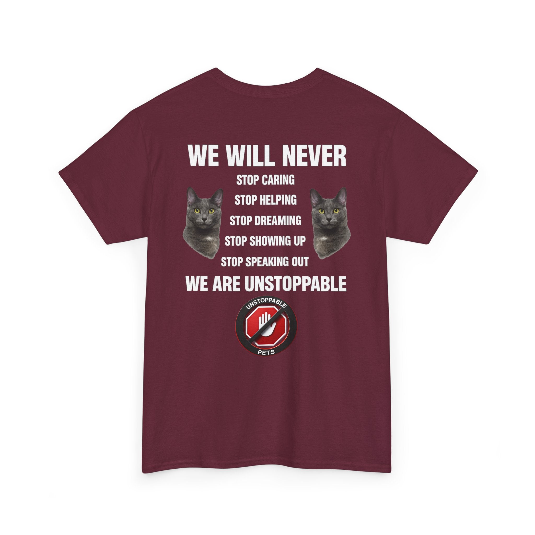 Unstoppable Heart Tee — Inspirational "Be Unstoppable" Motivational T‑Shirt (Cat Design)