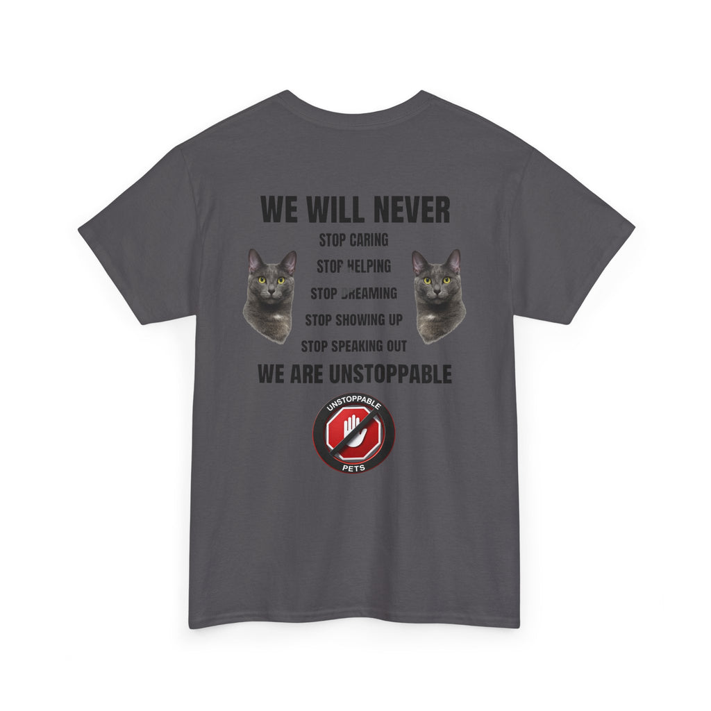 Unstoppable Heart Tee — Inspirational "Be Unstoppable" Motivational T‑Shirt (Cat Design)