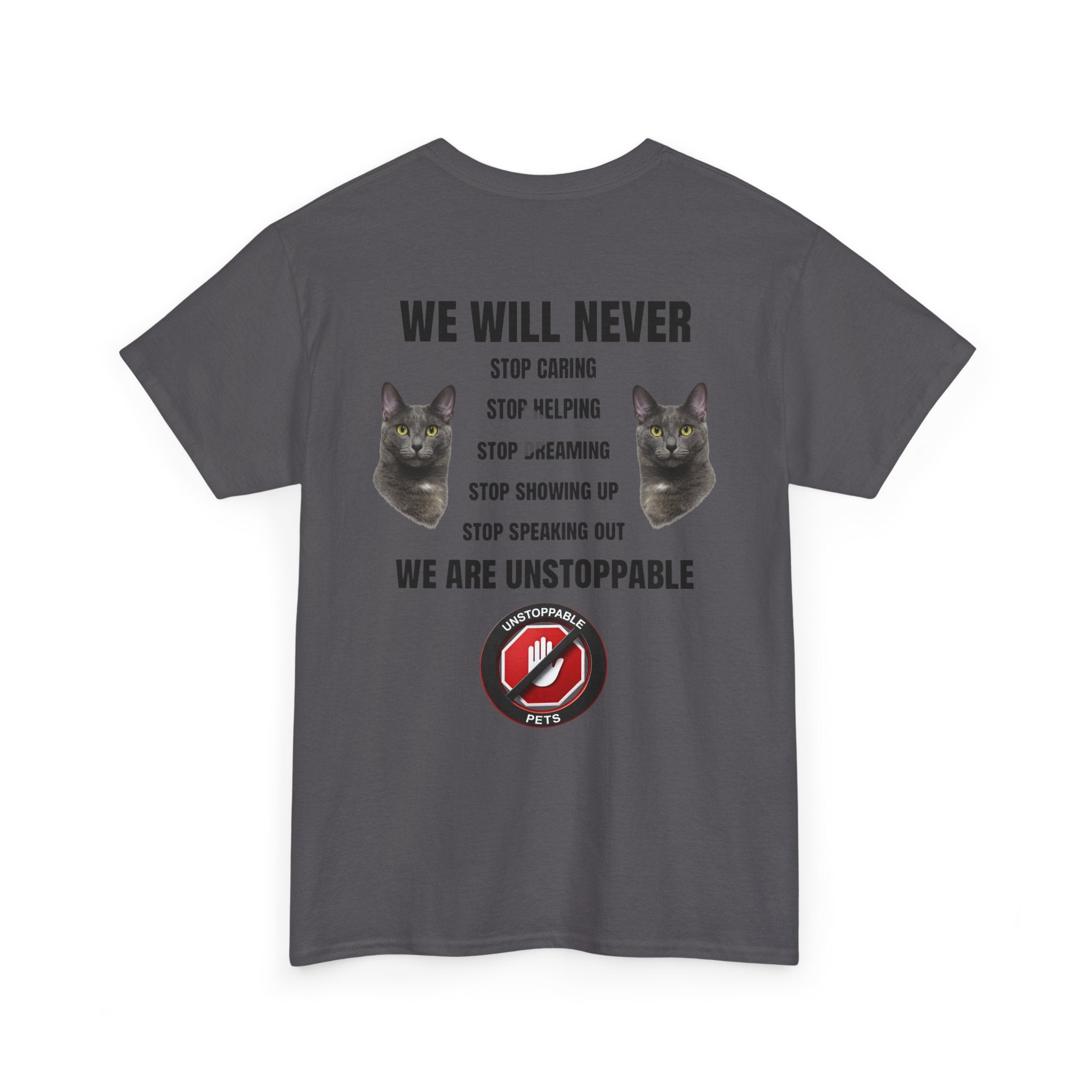 Unstoppable Heart Tee — Inspirational "Be Unstoppable" Motivational T‑Shirt (Cat Design)