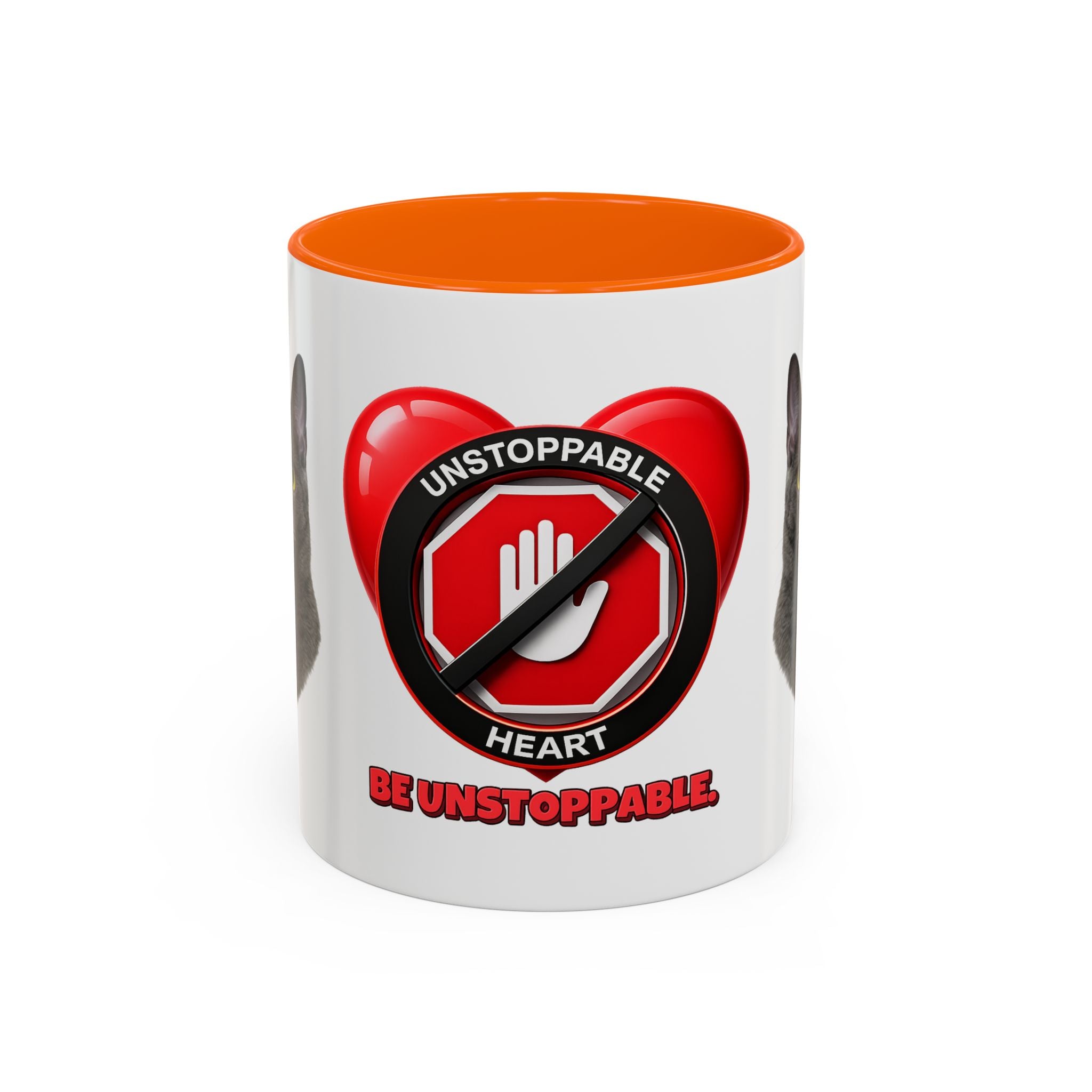 Unstoppable Heart Coffee Mug — 'Be Unstoppable' Black Accent Mug (Cat Lover Gift)