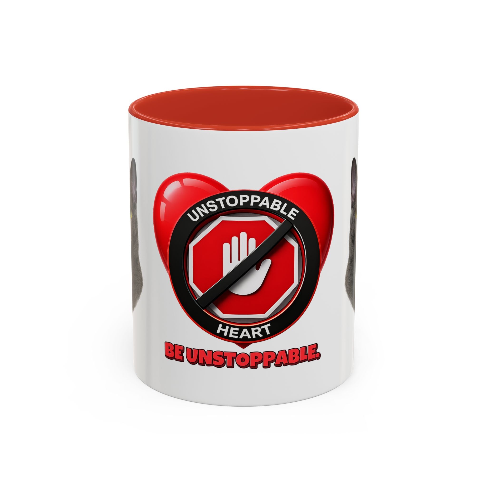 Unstoppable Heart Coffee Mug — 'Be Unstoppable' Black Accent Mug (Cat Lover Gift)