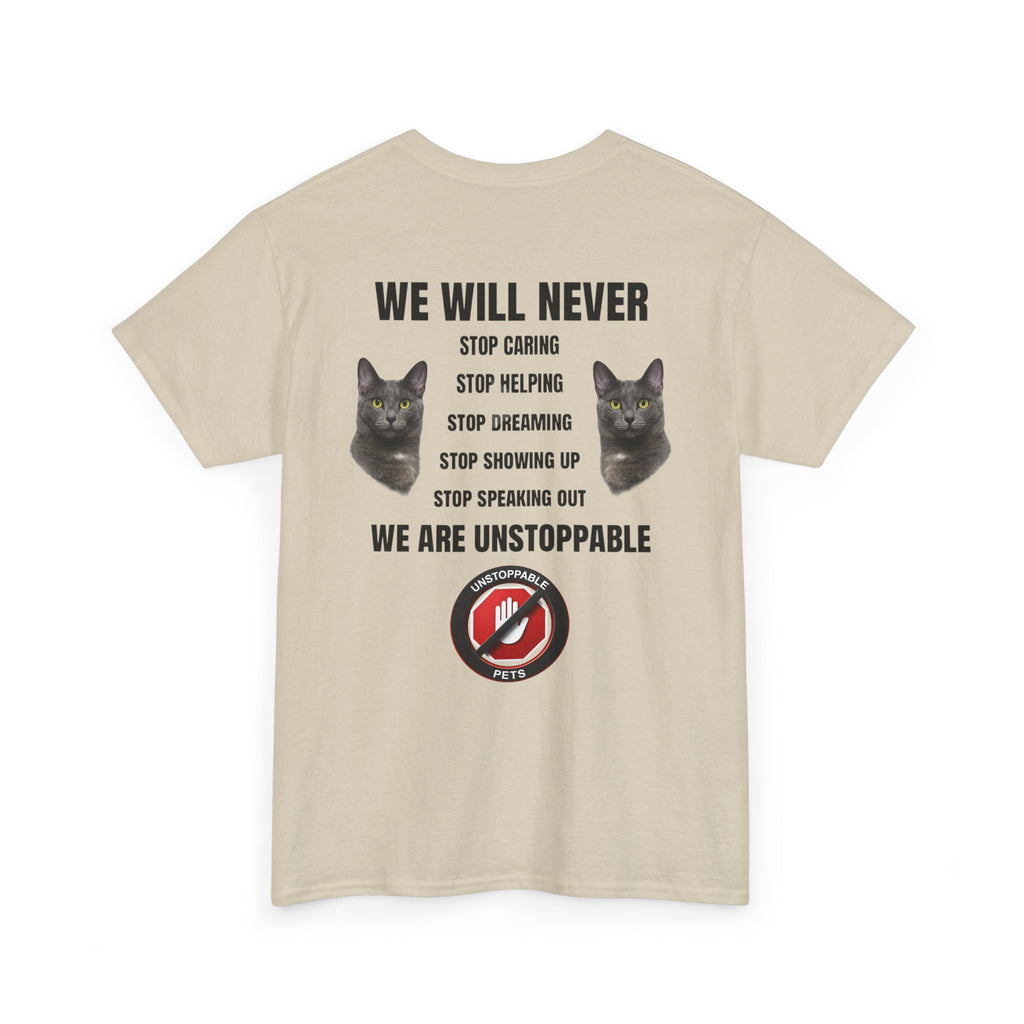 Unstoppable Heart Tee — Inspirational "Be Unstoppable" Motivational T‑Shirt (Cat Design)