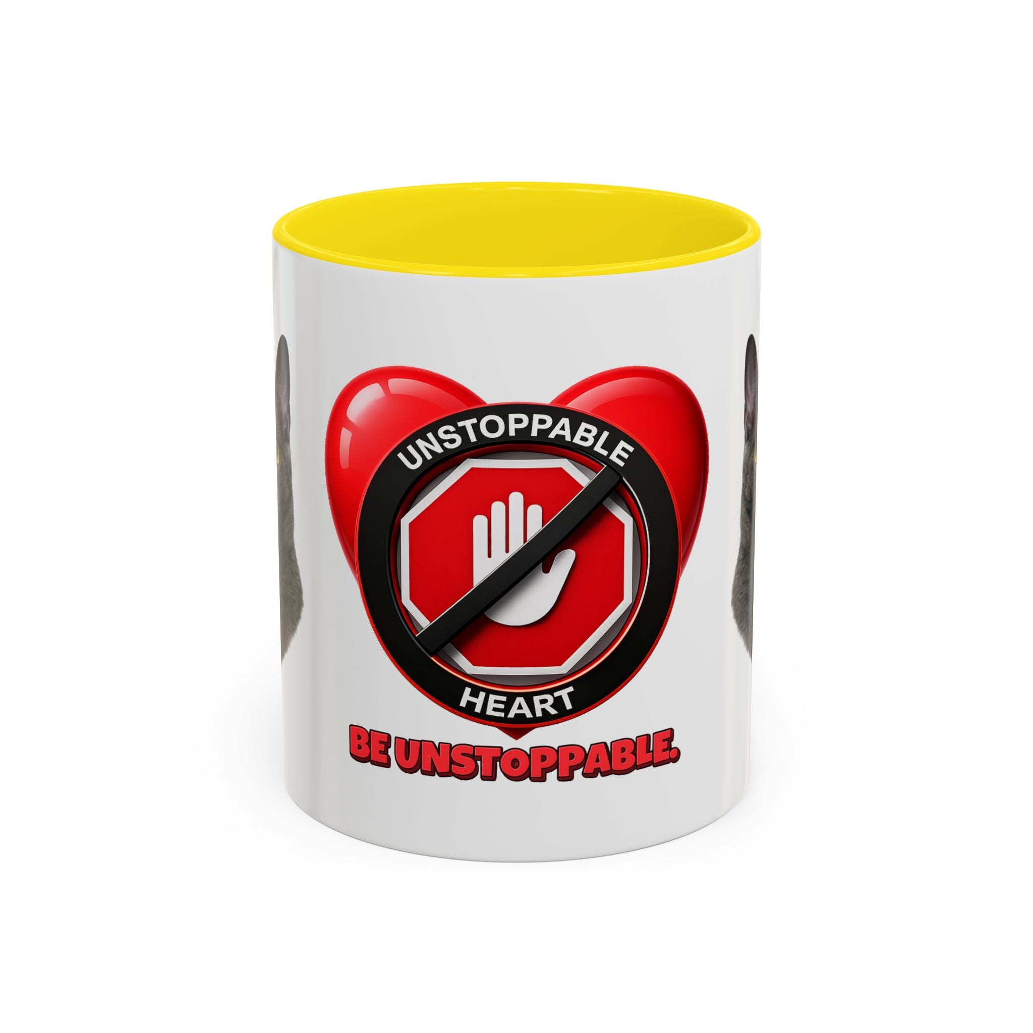 Unstoppable Heart Coffee Mug — 'Be Unstoppable' Black Accent Mug (Cat Lover Gift)