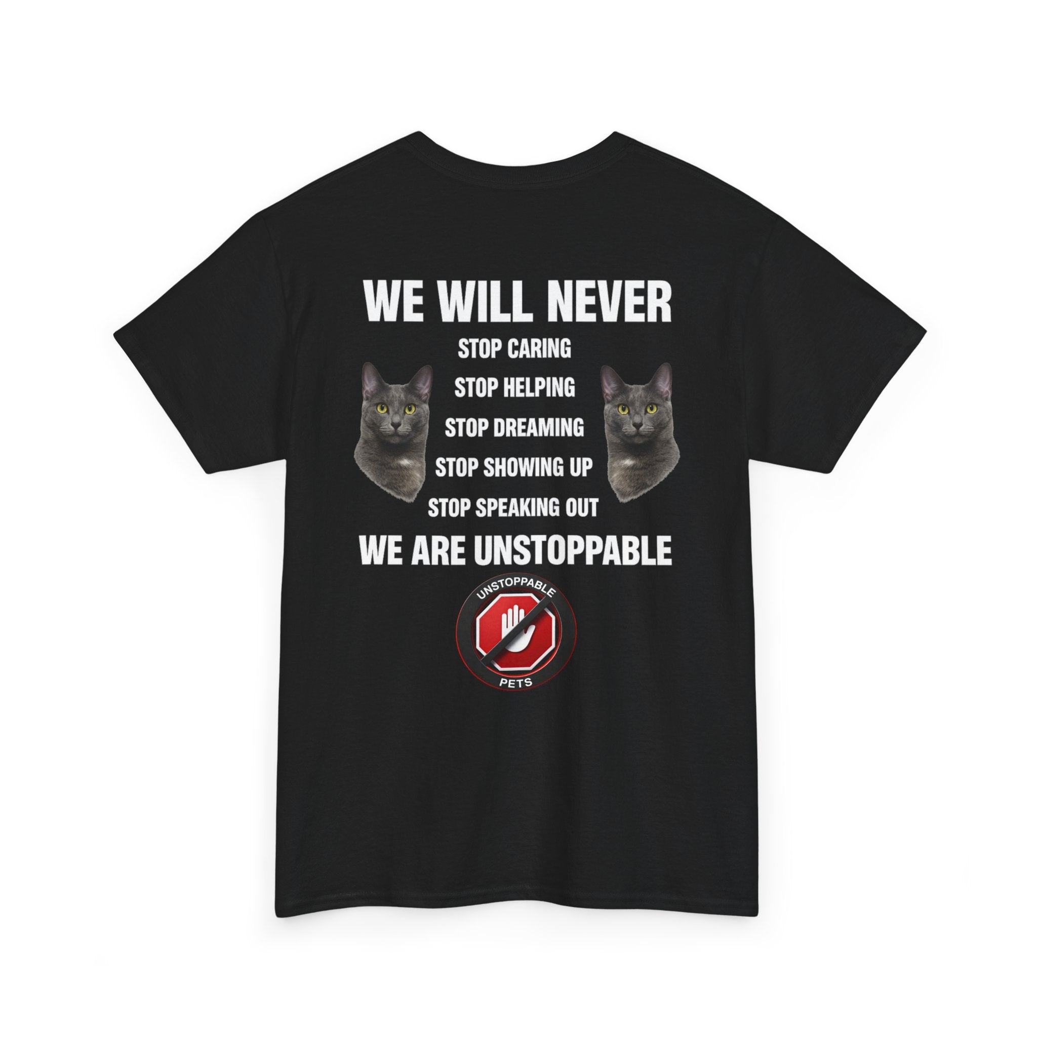 Unstoppable Heart Tee — Inspirational "Be Unstoppable" Motivational T‑Shirt (Cat Design)