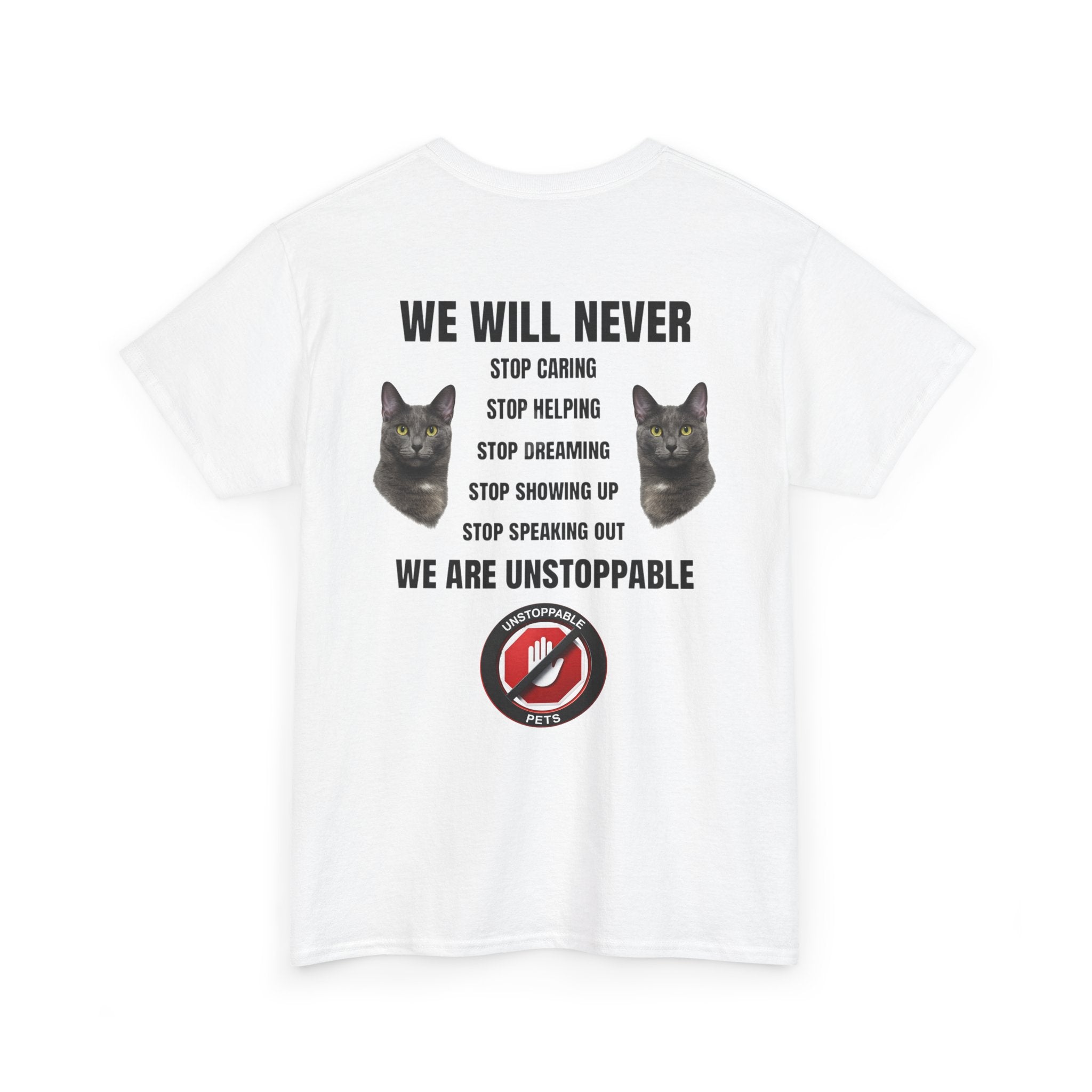 Unstoppable Heart Tee — Inspirational "Be Unstoppable" Motivational T‑Shirt (Cat Design)