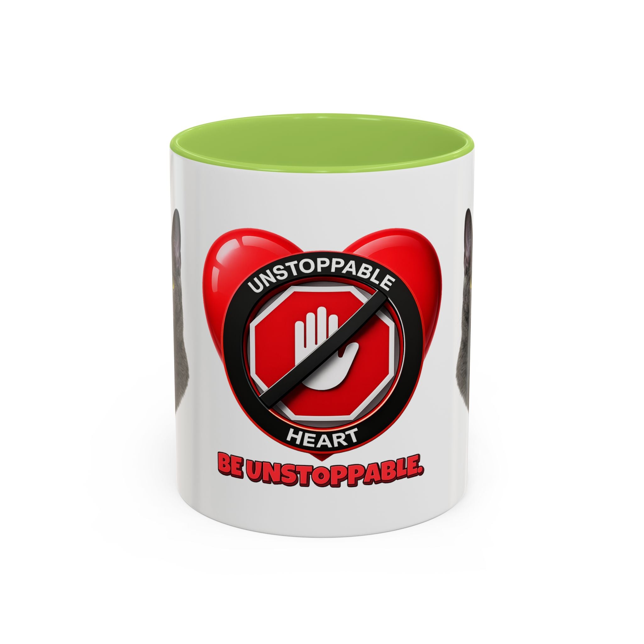 Unstoppable Heart Coffee Mug — 'Be Unstoppable' Black Accent Mug (Cat Lover Gift)