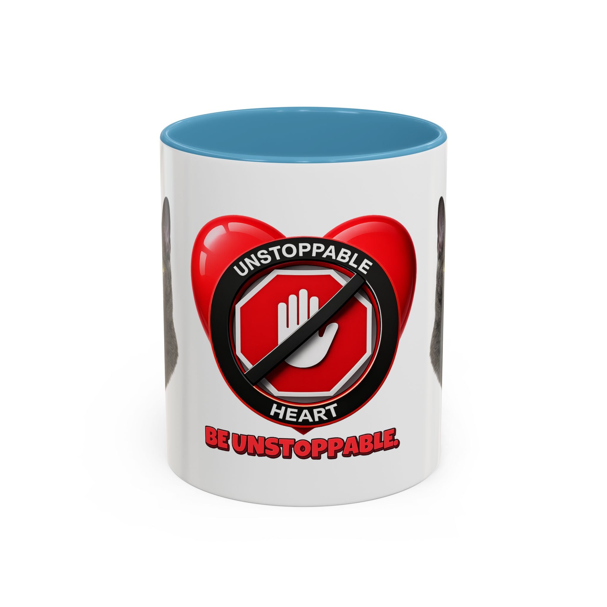 Unstoppable Heart Coffee Mug — 'Be Unstoppable' Black Accent Mug (Cat Lover Gift)