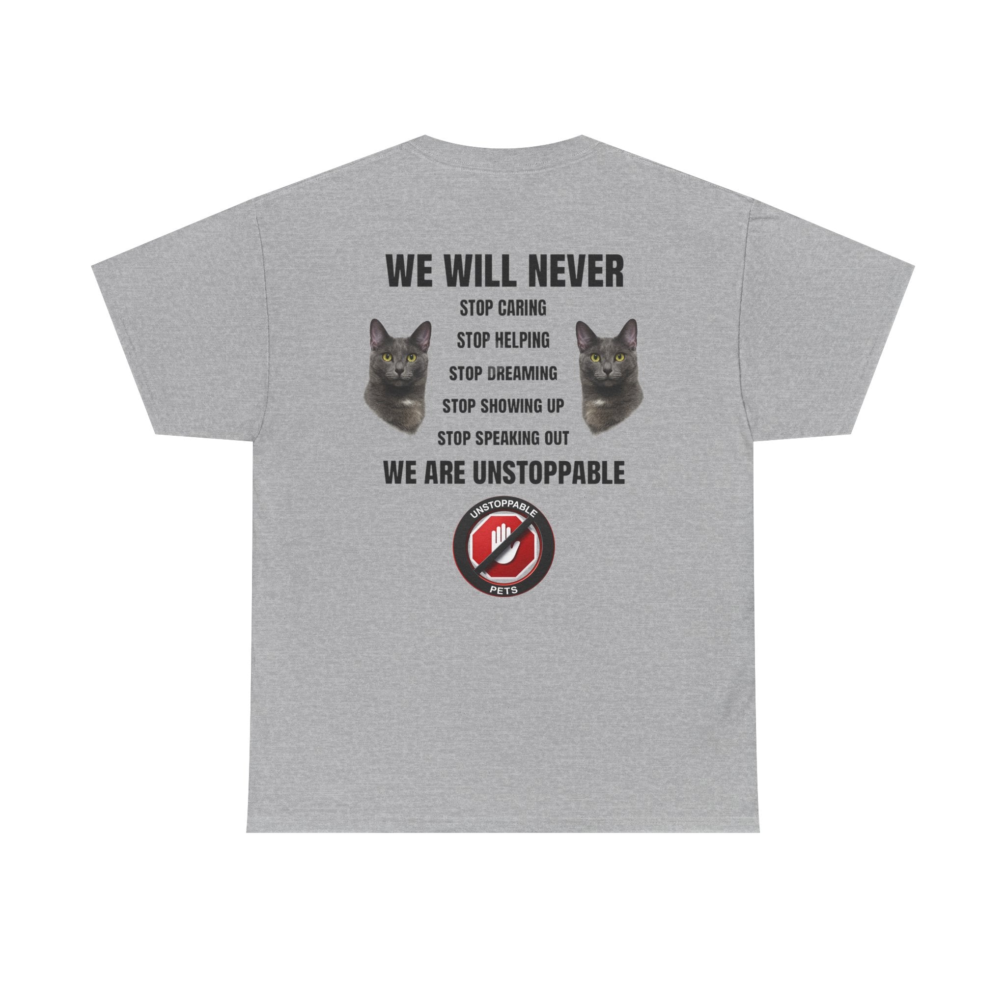 Unstoppable Heart Tee — Inspirational "Be Unstoppable" Motivational T‑Shirt (Cat Design)