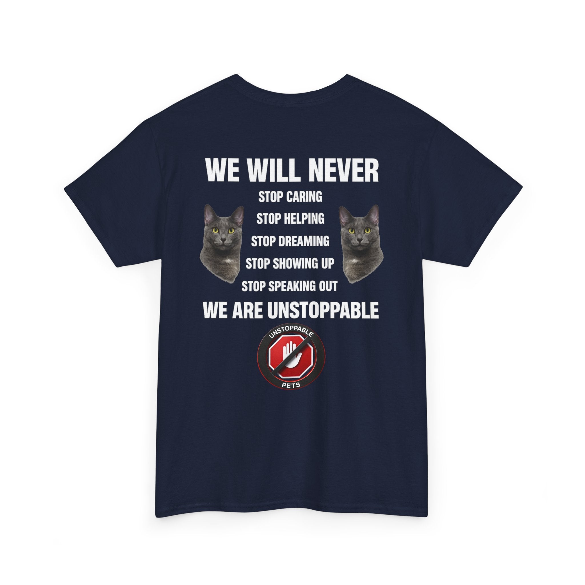Unstoppable Heart Tee — Inspirational "Be Unstoppable" Motivational T‑Shirt (Cat Design)